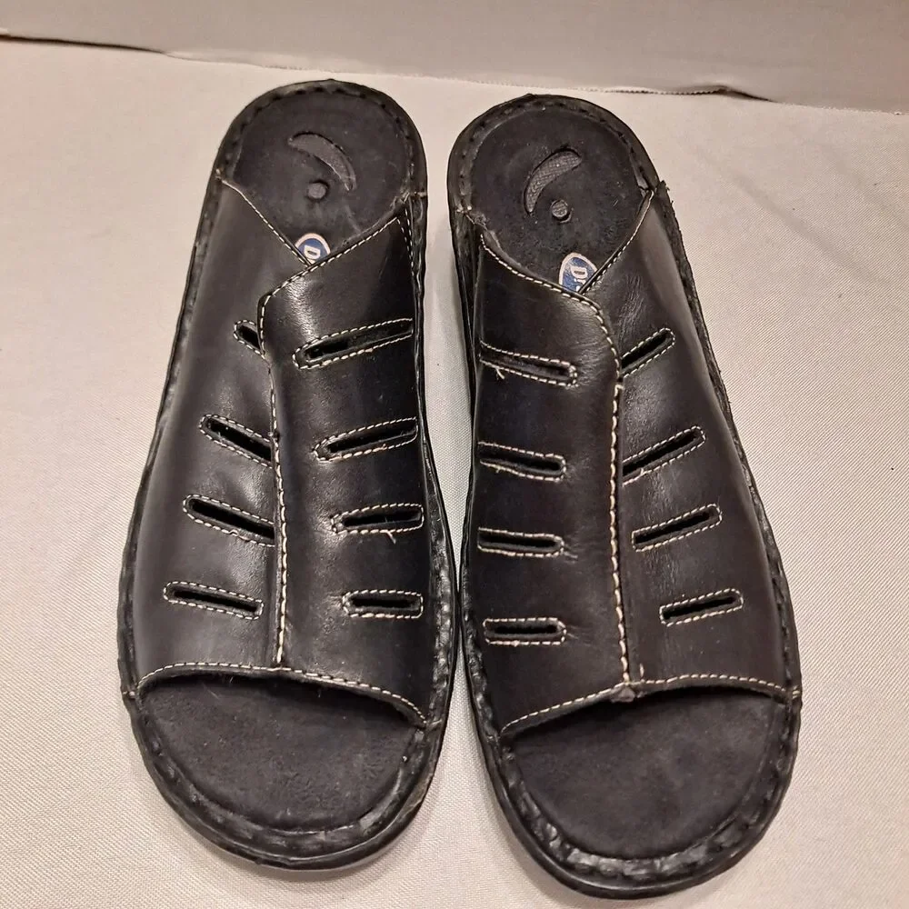 Dr. Scholl's Women's Reba Leather Slide Sandals Sz 6.5 Black Cutout Design